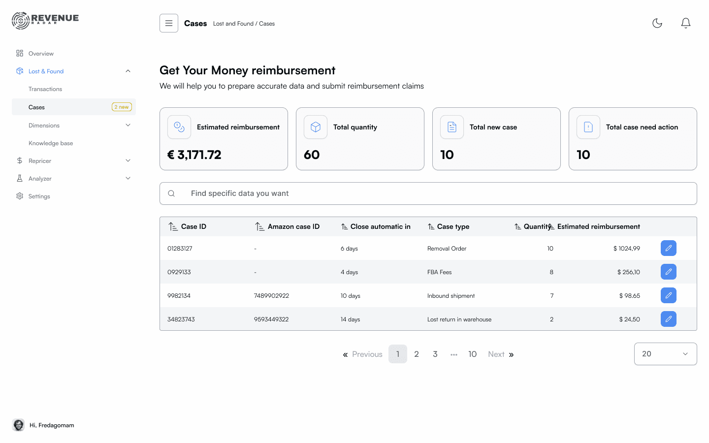 Revenue Radar app overview